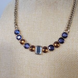 Pretty Orange Blue Necklace Gold tone chain